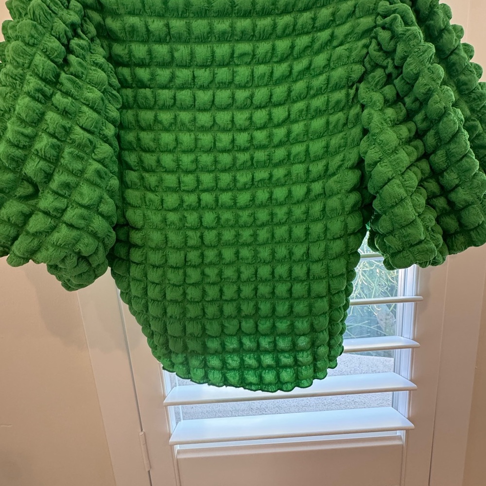 Emerald Puff Sleeve Women's Anthropologie Blouse - Picture 3 of 6